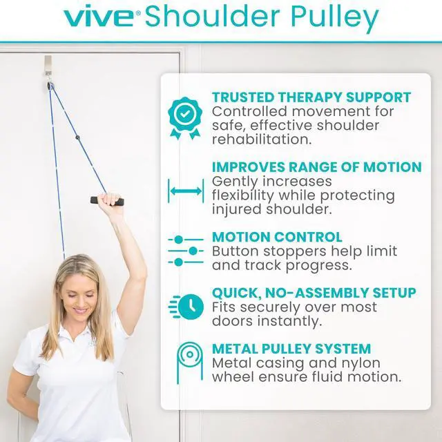 Alt view image 2 of 7 - Shoulder Pulley for Physical Therapy - Rotator Cuff Pain Pulley System - Over Door Rehab Exerciser - with Durable Metal Pulley & Comfortable Padded Handles
