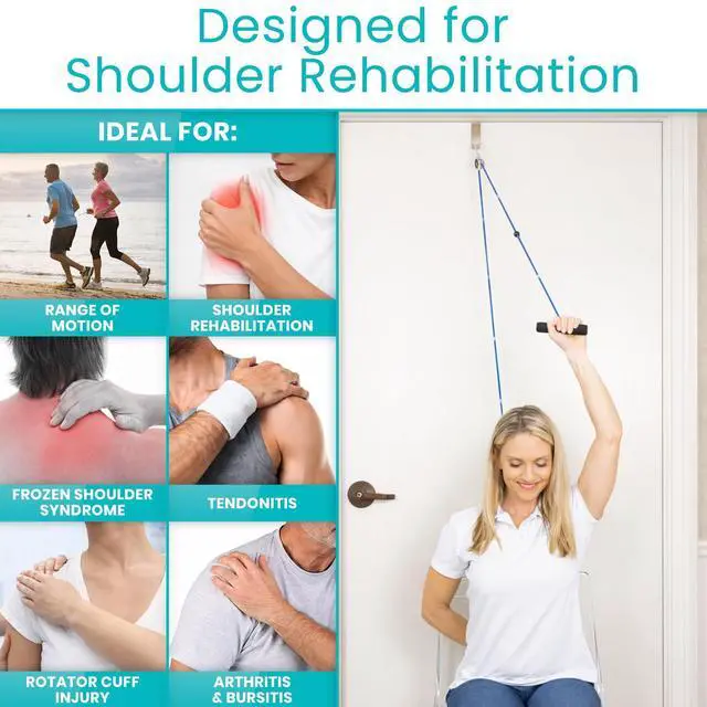 Alt view image 3 of 7 - Shoulder Pulley for Physical Therapy - Rotator Cuff Pain Pulley System - Over Door Rehab Exerciser - with Durable Metal Pulley & Comfortable Padded Handles