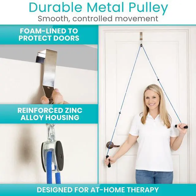 Alt view image 4 of 7 - Shoulder Pulley for Physical Therapy - Rotator Cuff Pain Pulley System - Over Door Rehab Exerciser - with Durable Metal Pulley & Comfortable Padded Handles