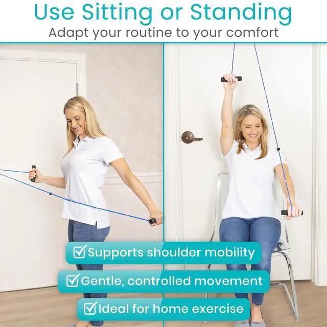 Alt view image 7 of 7 - Shoulder Pulley for Physical Therapy - Rotator Cuff Pain Pulley System - Over Door Rehab Exerciser - with Durable Metal Pulley & Comfortable Padded Handles