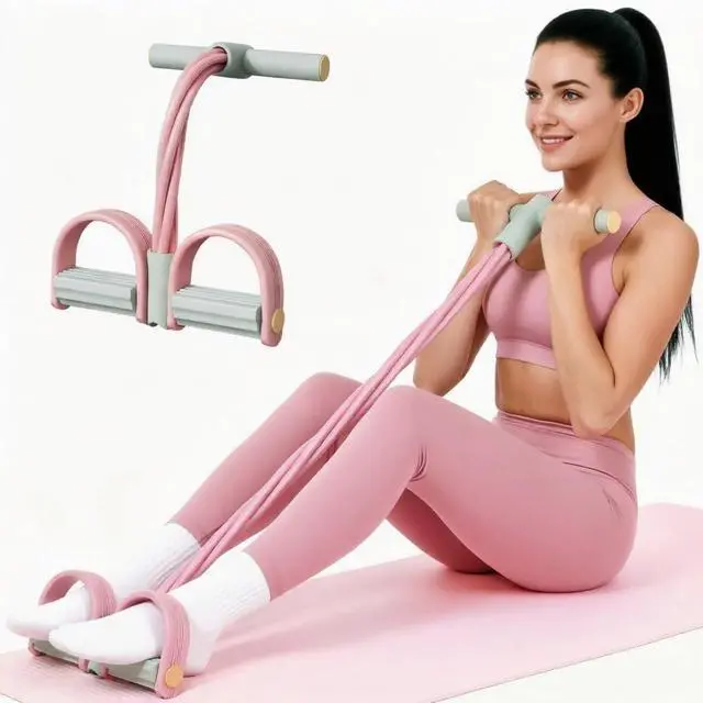 Alt view image 2 of 7 - Yoga Pedal Resistance Band Elastic Pull Rope Fitness Sit-up for Abdomen/Waist/Arm/Leg Stretching Slimming Training Gifts for mom Sister Gifts Thickened 6 Tubes