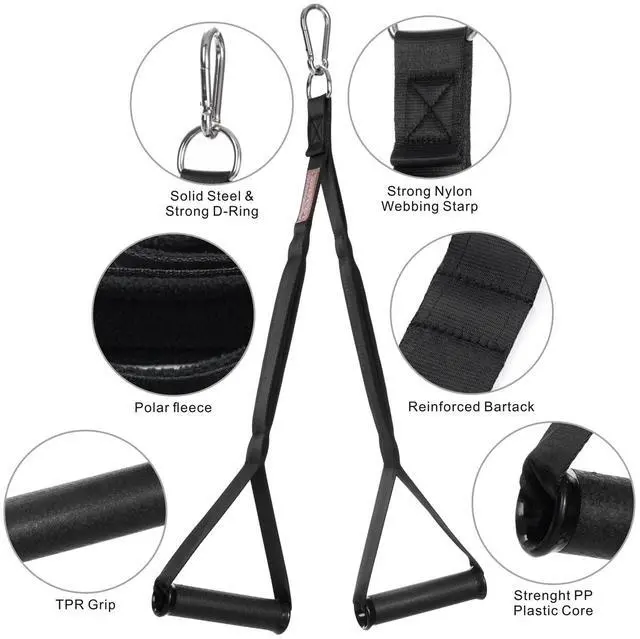 Alt view image 3 of 7 - Triceps Rope Handles Gym Cable Machine Attachment TPR Anti Slip Handles 2 Loops Long Strap Fit for Pushdowns Face Pulls Crunches Overhead Extensions Biceps Curl