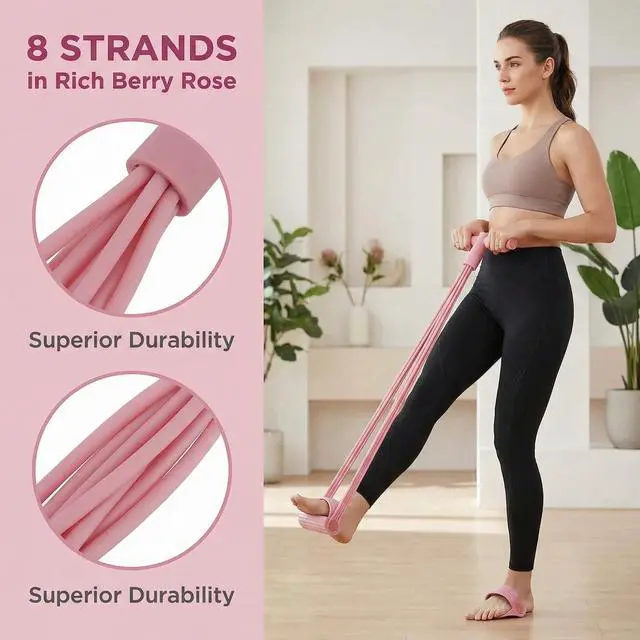 Alt view image 3 of 5 - Pedal Resistance Band with Handle, Fashion Puller Exercise Pedal 8 Tube Device Foot Bands Handles Multifunction Elastic Pull Rope Fitness Tension for Abdomen/Waist/Arm/Leg Stretching Training (Pink)