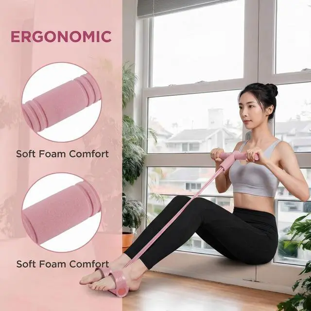 Alt view image 4 of 5 - Pedal Resistance Band with Handle, Fashion Puller Exercise Pedal 8 Tube Device Foot Bands Handles Multifunction Elastic Pull Rope Fitness Tension for Abdomen/Waist/Arm/Leg Stretching Training (Pink)