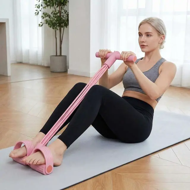 Alt view image 5 of 5 - Pedal Resistance Band with Handle, Fashion Puller Exercise Pedal 8 Tube Device Foot Bands Handles Multifunction Elastic Pull Rope Fitness Tension for Abdomen/Waist/Arm/Leg Stretching Training (Pink)
