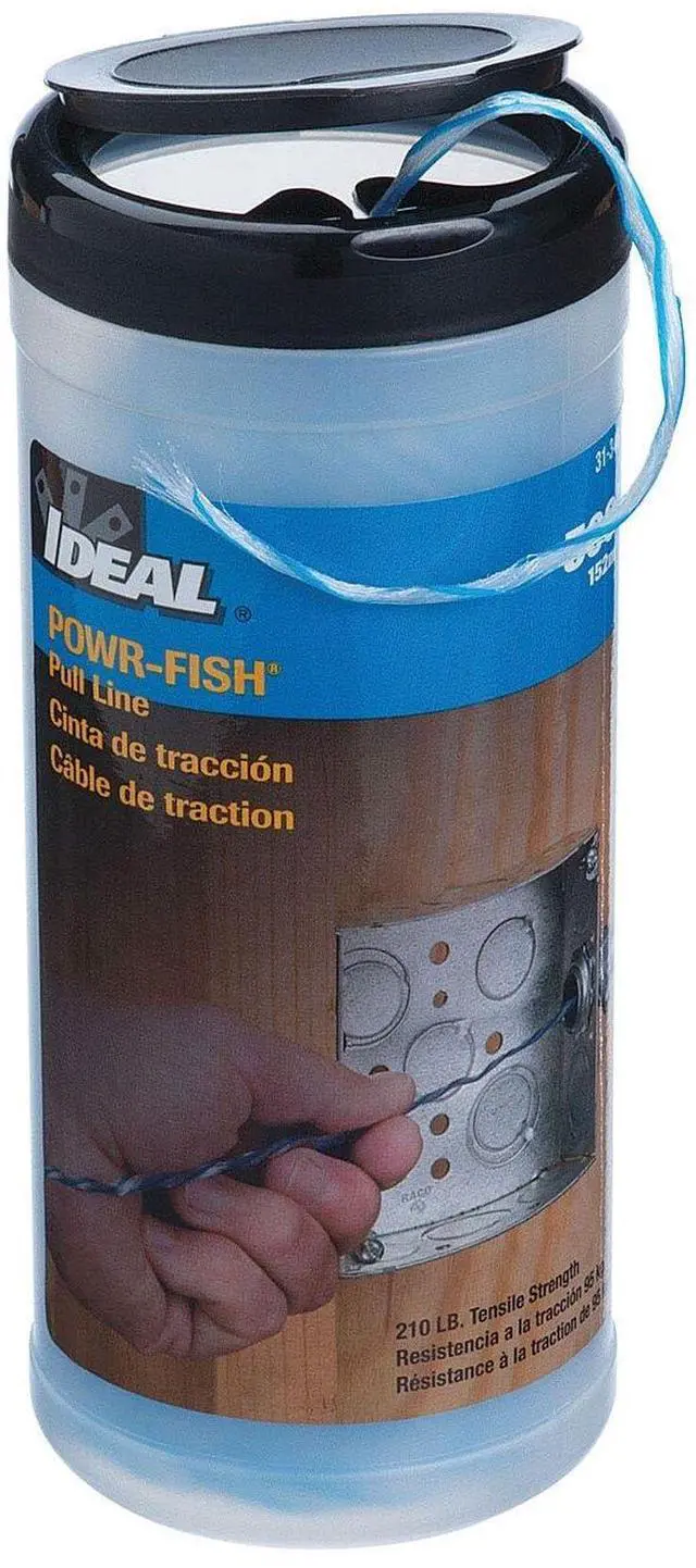 Main image of Electrical 31-348 Powr-Fish Pull Line, 500 ft Heavy Duty Fiber Polyline, 210 lb Tensile Strength, Conduit Wire Pulling Line with Easy-Dispense Canister