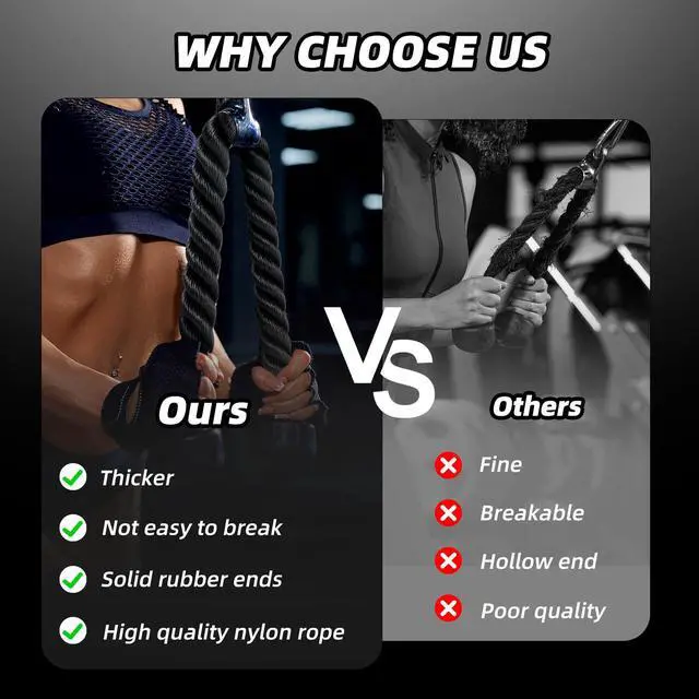 Alt view image 3 of 7 - Universal Tricep Rope Pull Down - 28 Inch Heavy Rope Length, Easy to Grip & Non Slip Cable Attachment, Suitable for Professional Gyms (Black)