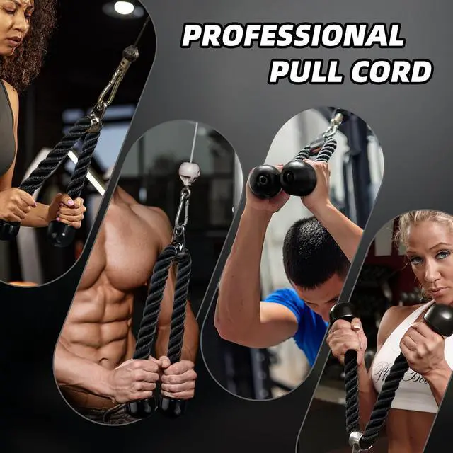 Alt view image 5 of 7 - Universal Tricep Rope Pull Down - 28 Inch Heavy Rope Length, Easy to Grip & Non Slip Cable Attachment, Suitable for Professional Gyms (Black)