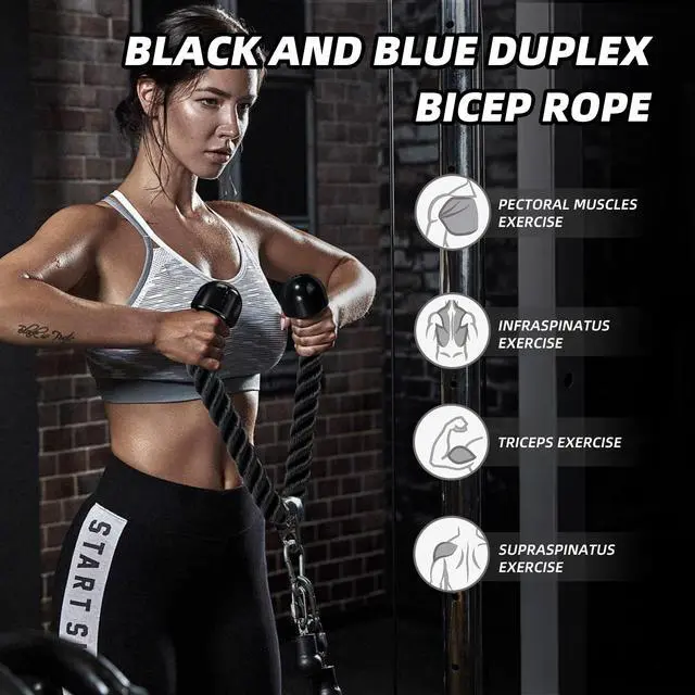 Alt view image 6 of 7 - Universal Tricep Rope Pull Down - 28 Inch Heavy Rope Length, Easy to Grip & Non Slip Cable Attachment, Suitable for Professional Gyms (Black)