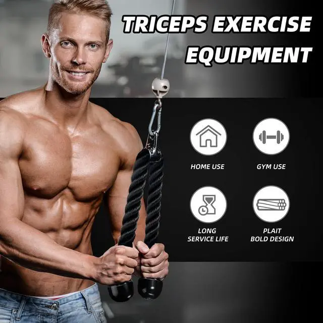 Alt view image 7 of 7 - Universal Tricep Rope Pull Down - 28 Inch Heavy Rope Length, Easy to Grip & Non Slip Cable Attachment, Suitable for Professional Gyms (Black)