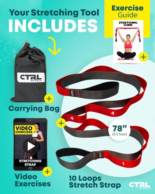 Alt view image 2 of 7 - Stretching Strap with Loops - Non Elastic Stretch Band for Physical Therapy, Yoga Strap for Stretching Equipment, Stretch Bands for Exercise and Flexibility - Fascia, Hamstring and Leg Stretcher Belt