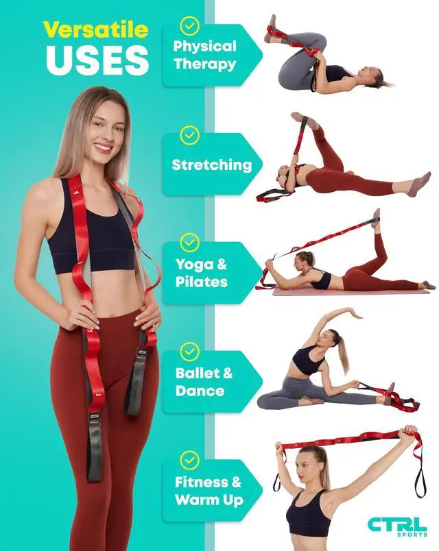 Alt view image 4 of 7 - Stretching Strap with Loops - Non Elastic Stretch Band for Physical Therapy, Yoga Strap for Stretching Equipment, Stretch Bands for Exercise and Flexibility - Fascia, Hamstring and Leg Stretcher Belt