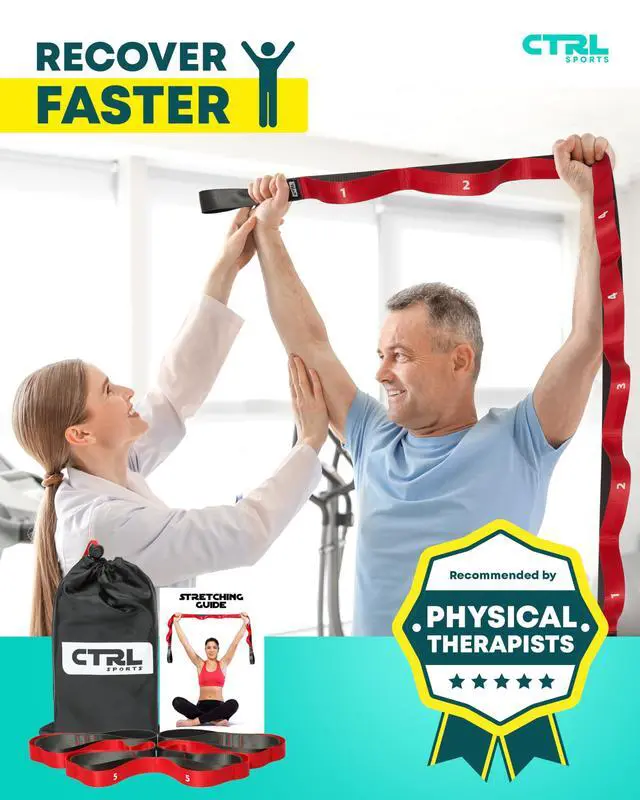 Alt view image 5 of 7 - Stretching Strap with Loops - Non Elastic Stretch Band for Physical Therapy, Yoga Strap for Stretching Equipment, Stretch Bands for Exercise and Flexibility - Fascia, Hamstring and Leg Stretcher Belt