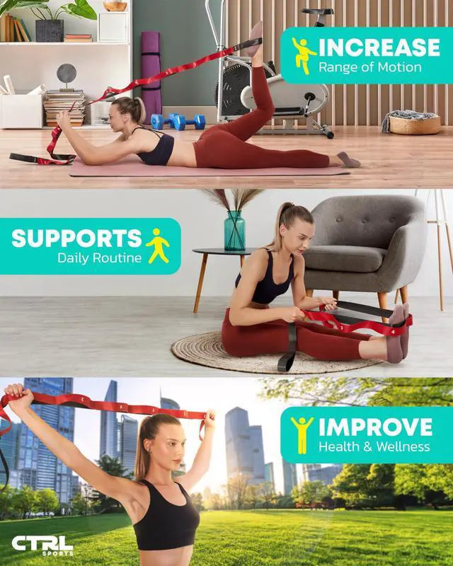 Alt view image 6 of 7 - Stretching Strap with Loops - Non Elastic Stretch Band for Physical Therapy, Yoga Strap for Stretching Equipment, Stretch Bands for Exercise and Flexibility - Fascia, Hamstring and Leg Stretcher Belt