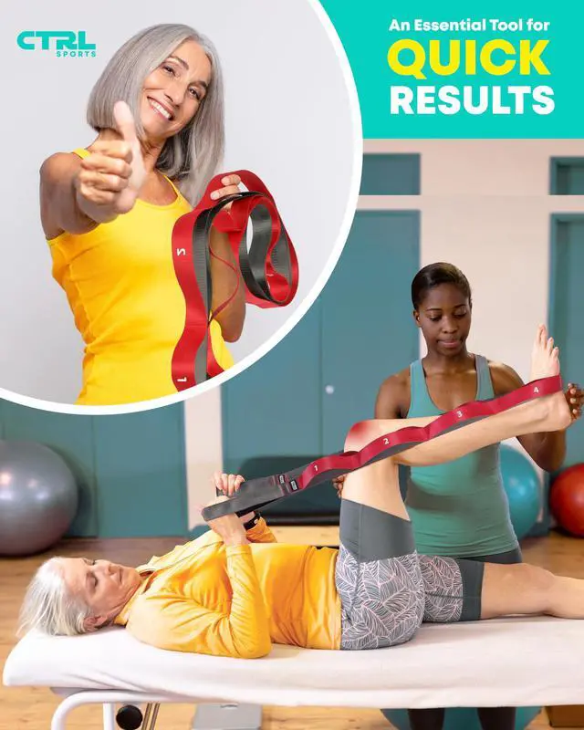 Alt view image 7 of 7 - Stretching Strap with Loops - Non Elastic Stretch Band for Physical Therapy, Yoga Strap for Stretching Equipment, Stretch Bands for Exercise and Flexibility - Fascia, Hamstring and Leg Stretcher Belt