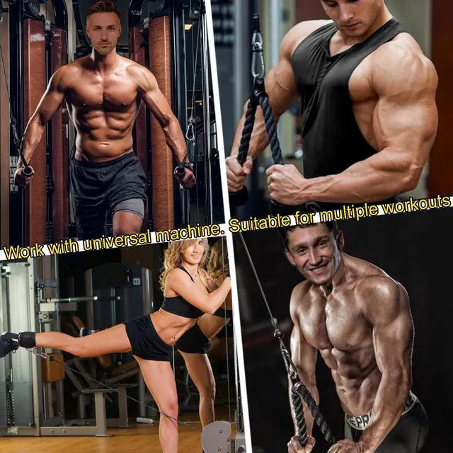 Alt view image 5 of 6 - Tricep Rope Cable Machine Attachment, 35" Triceps Pull Down Rope LAT Pulldown Attachments, Home Gym Accessories Set with Resistance Bands Handle, Ankle Straps, Carabiner, Wrist Wraps for Exercise