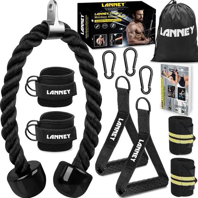 Main image of Tricep Rope Cable Machine Attachment, 35" Triceps Pull Down Rope LAT Pulldown Attachments, Home Gym Accessories Set with Resistance Bands Handle, Ankle Straps, Carabiner, Wrist Wraps for Exercise