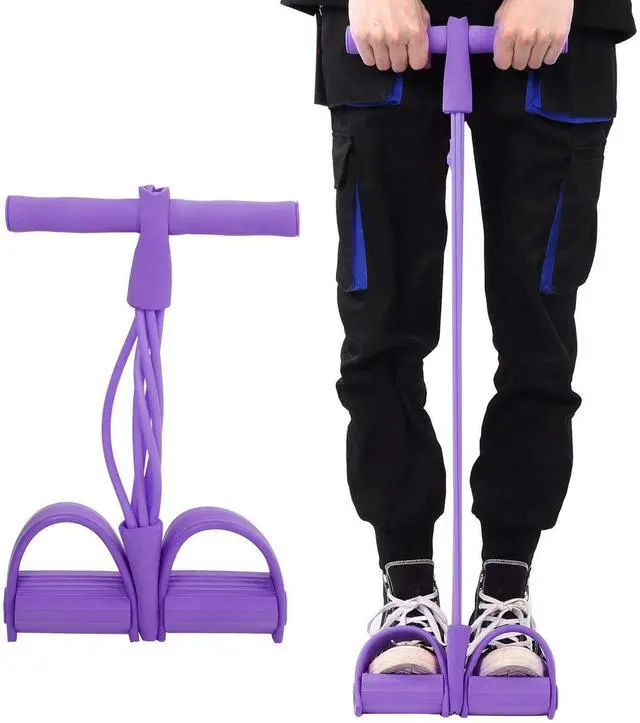 Alt view image 2 of 7 - Fitness Equipment Sit Up Training Rope 4 Tube Elastic Pull Rope Sit Up Training Pedal Band Yoga Stretching Fitness Equipment (Purple)