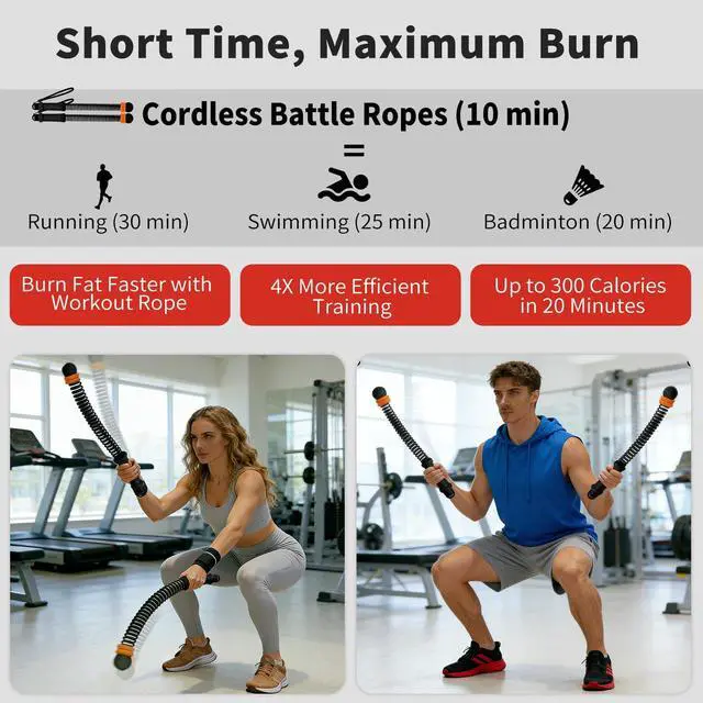 Alt view image 3 of 7 - Ropeless Battle Ropes, Workout Exercise Rope for Strength Building, Heavy Duty Portable Cordless Battle Ropes for Home Gym, HIIT and Low-Impact Aerobic Training for Men & Women, Black
