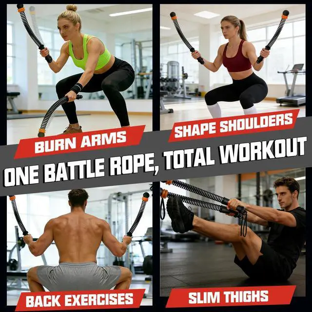 Alt view image 6 of 7 - Ropeless Battle Ropes, Workout Exercise Rope for Strength Building, Heavy Duty Portable Cordless Battle Ropes for Home Gym, HIIT and Low-Impact Aerobic Training for Men & Women, Black
