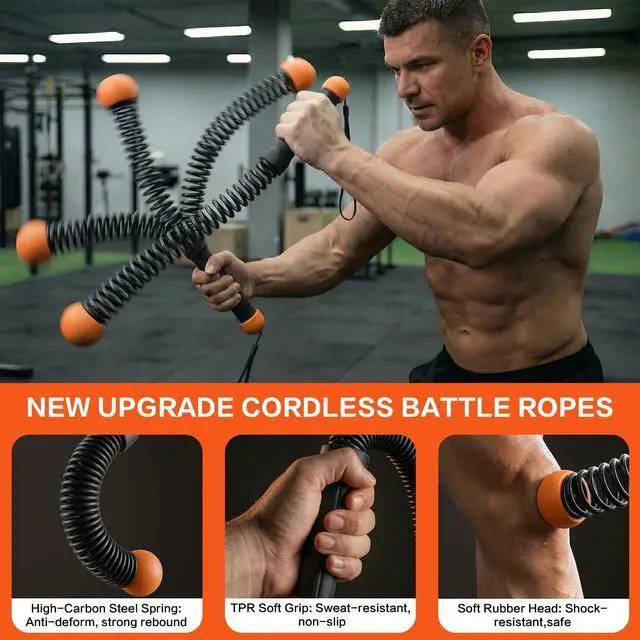 Alt view image 2 of 7 - Ropeless Battle Ropes for Home Gym, Portable Cordless Weighted Battle Ropes with Storage Bag, High Calorie Burn for Men & Women, Fitness Equipment for HIIT & Low-Impact Aerobic Training