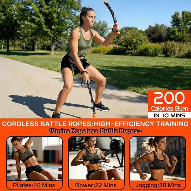 Alt view image 3 of 7 - Ropeless Battle Ropes for Home Gym, Portable Cordless Weighted Battle Ropes with Storage Bag, High Calorie Burn for Men & Women, Fitness Equipment for HIIT & Low-Impact Aerobic Training