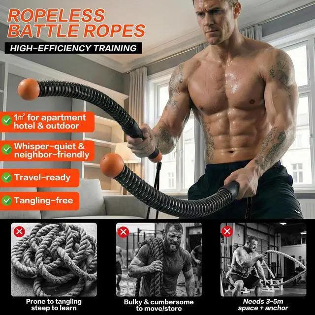 Alt view image 4 of 7 - Ropeless Battle Ropes for Home Gym, Portable Cordless Weighted Battle Ropes with Storage Bag, High Calorie Burn for Men & Women, Fitness Equipment for HIIT & Low-Impact Aerobic Training