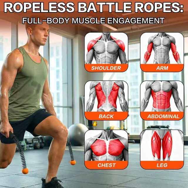 Alt view image 5 of 7 - Ropeless Battle Ropes for Home Gym, Portable Cordless Weighted Battle Ropes with Storage Bag, High Calorie Burn for Men & Women, Fitness Equipment for HIIT & Low-Impact Aerobic Training