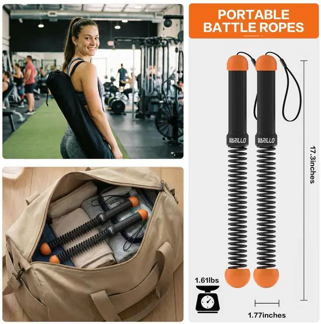 Alt view image 6 of 7 - Ropeless Battle Ropes for Home Gym, Portable Cordless Weighted Battle Ropes with Storage Bag, High Calorie Burn for Men & Women, Fitness Equipment for HIIT & Low-Impact Aerobic Training