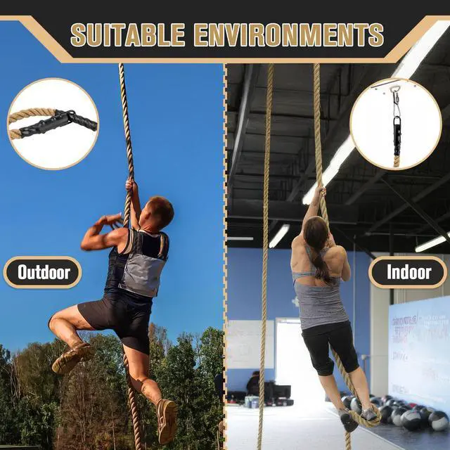 Alt view image 4 of 7 - Gym Climbing Rope, Indoor Outdoor Climbing Ropes - Climbing Rope for Adults - 10ft Length, 1.5" Diameter, Climbing Ropes with Hook for Indoor and Outdoor Fitness