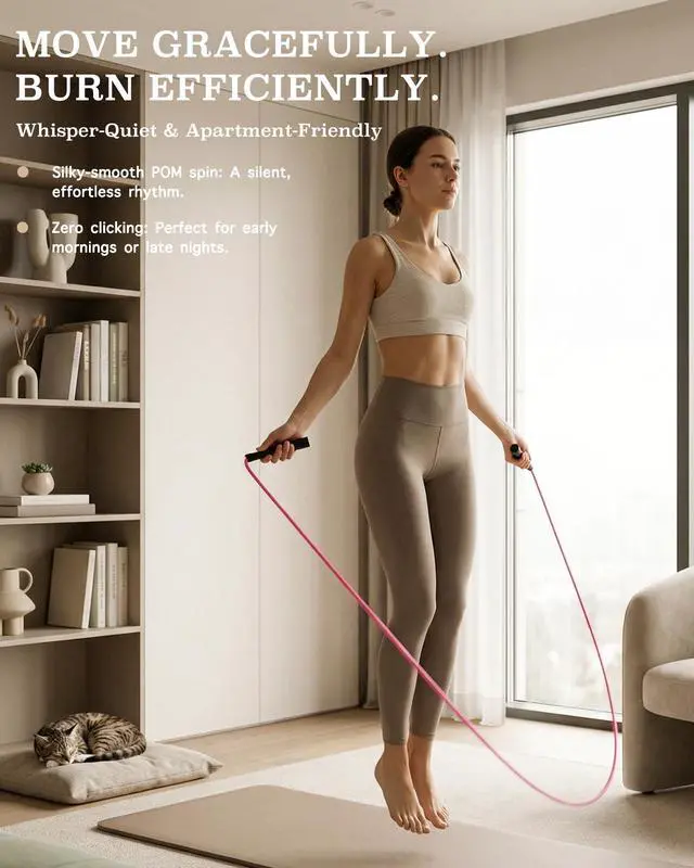 Alt view image 3 of 7 - AestheticJump Rope for Women - Apartment-Friendly Silent Rotation,Tangle-FreeWeighted Skipping Rope with Ergonomic Grip, 5mm PVC for Home Workout, Cardio, Graceful Body Sculpting & Fat Loss (1, BLACK)