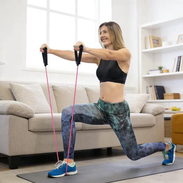 Alt view image 4 of 7 - Single Resistance Exercise Band with Comfortable Handles - Ideal for Physical Therapy, Strength Training, Muscle Toning - Foam Padding Door Anchor and Starter Guide Included (Yellow(1-5lbs)