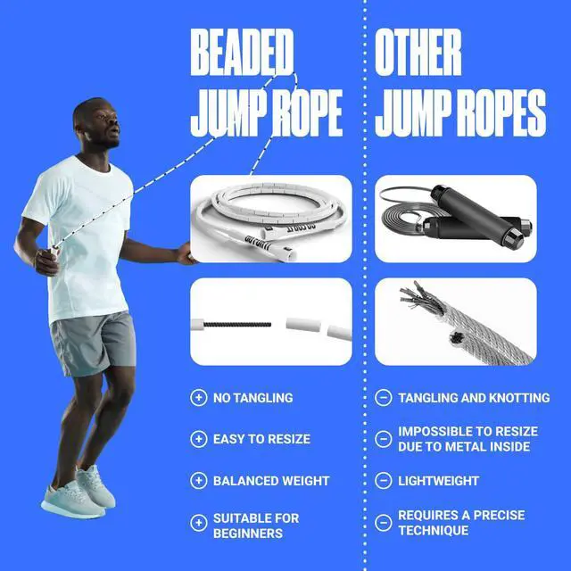 Alt view image 5 of 6 - Custom-Fit Beaded Jump Rope Adjustable Length for Kids & Adults, Men & Women Durable Fitness Rope for Gym & Home