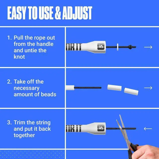 Alt view image 4 of 6 - Custom-Fit Beaded Jump Rope Adjustable Length for Kids & Adults, Men & Women Durable Fitness Rope for Gym & Home