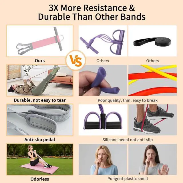 Alt view image 4 of 7 - 2025 New Yoga Pedal Resistance Fabric Band with Handles Anti-Broken Elastic Sit Up Pull Rope for Strength Training 120lb Full-Body Excercise Band Portable Unisex Resistance Exercise Bands (Pink)