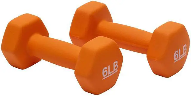 Main image of Neoprene Dumbbell Hand Weights, Hexagon Shape, 6 Pounds, Exercise, Orange, Pair