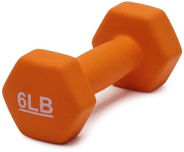 Alt view image 2 of 4 - Neoprene Dumbbell Hand Weights, Hexagon Shape, 6 Pounds, Exercise, Orange, Pair