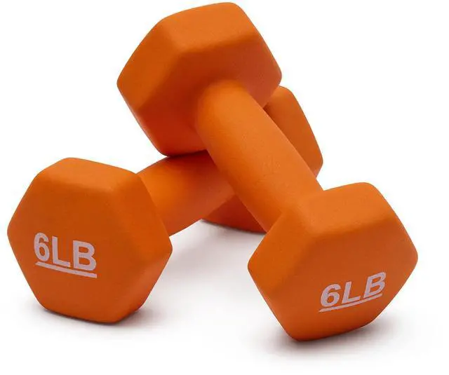 Alt view image 3 of 4 - Neoprene Dumbbell Hand Weights, Hexagon Shape, 6 Pounds, Exercise, Orange, Pair