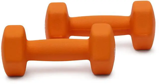 Alt view image 4 of 4 - Neoprene Dumbbell Hand Weights, Hexagon Shape, 6 Pounds, Exercise, Orange, Pair