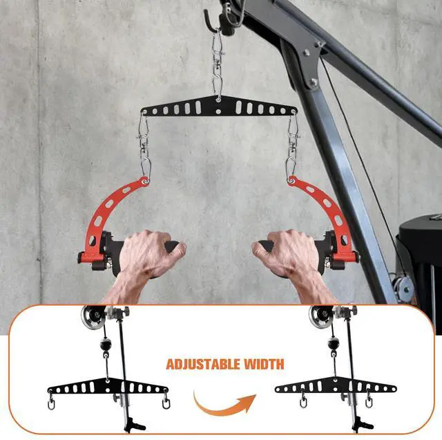 Alt view image 5 of 7 - Multi-Grip LAT Pull Down Bar for Home Gym Fitness, Spreader Plate LAT Pulldown Attachments for Pulley System Cable Machine, Double to Single Cable Attachment Exercise Handle (Black, Minimum Size)