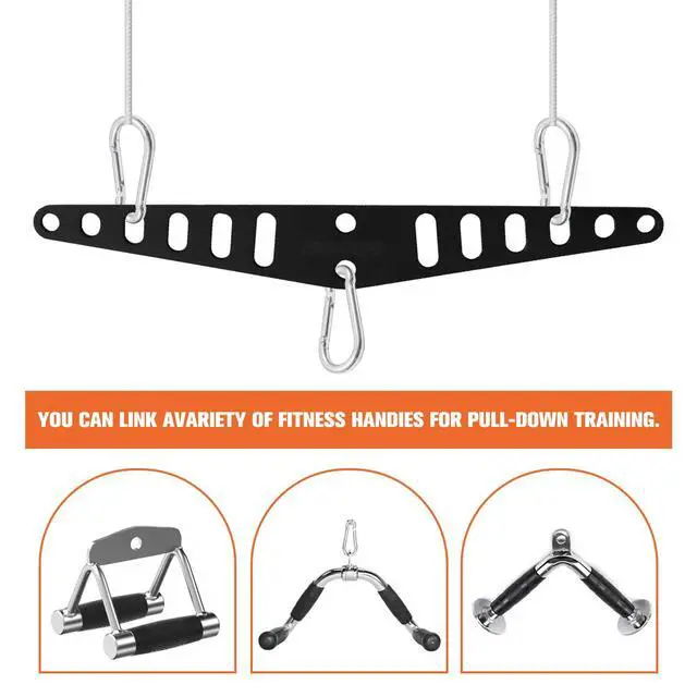 Alt view image 3 of 7 - Multi-Grip LAT Pull Down Bar for Home Gym Fitness, Spreader Plate LAT Pulldown Attachments for Pulley System Cable Machine, Double to Single Cable Attachment Exercise Handle (Black, Minimum Size)