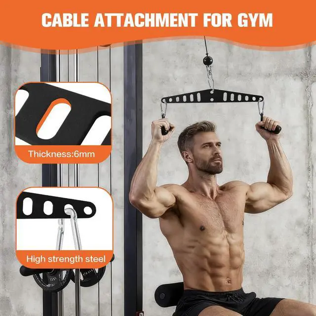 Alt view image 6 of 7 - Multi-Grip LAT Pull Down Bar for Home Gym Fitness, Spreader Plate LAT Pulldown Attachments for Pulley System Cable Machine, Double to Single Cable Attachment Exercise Handle (Black, Minimum Size)