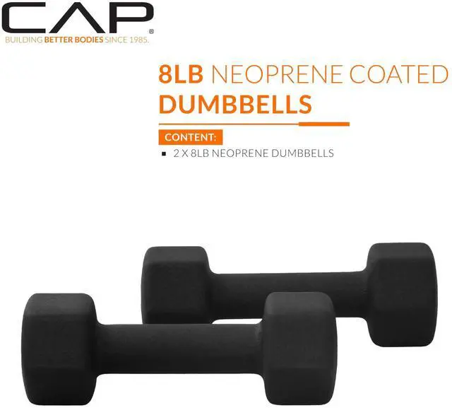Alt view image 2 of 7 - Barbell 8 LB Neoprene Dumbbell Hand Weights - Pair | Black
