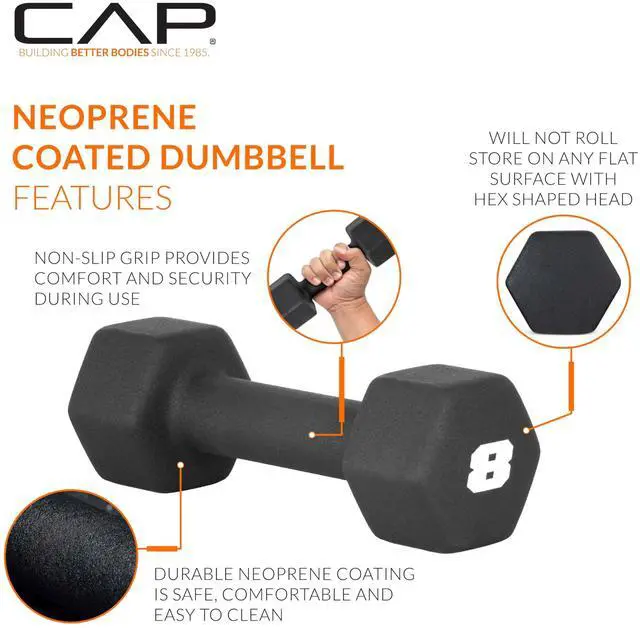 Alt view image 3 of 7 - Barbell 8 LB Neoprene Dumbbell Hand Weights - Pair | Black