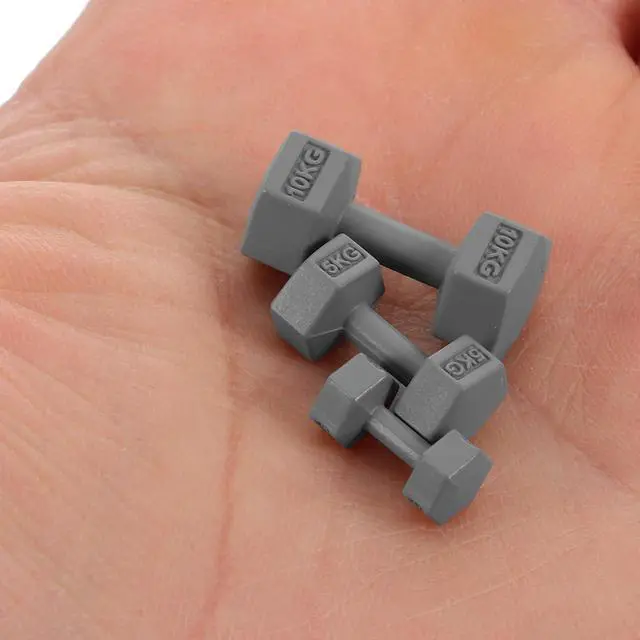 Alt view image 3 of 7 - Miniature Dollhouse Dumbbells Set 3 Pcs Tiny Gym Dumbbell Accessories 0.74 Inch Realistic Mini Fitness Props for Dollhouse Decor and Role Playing
