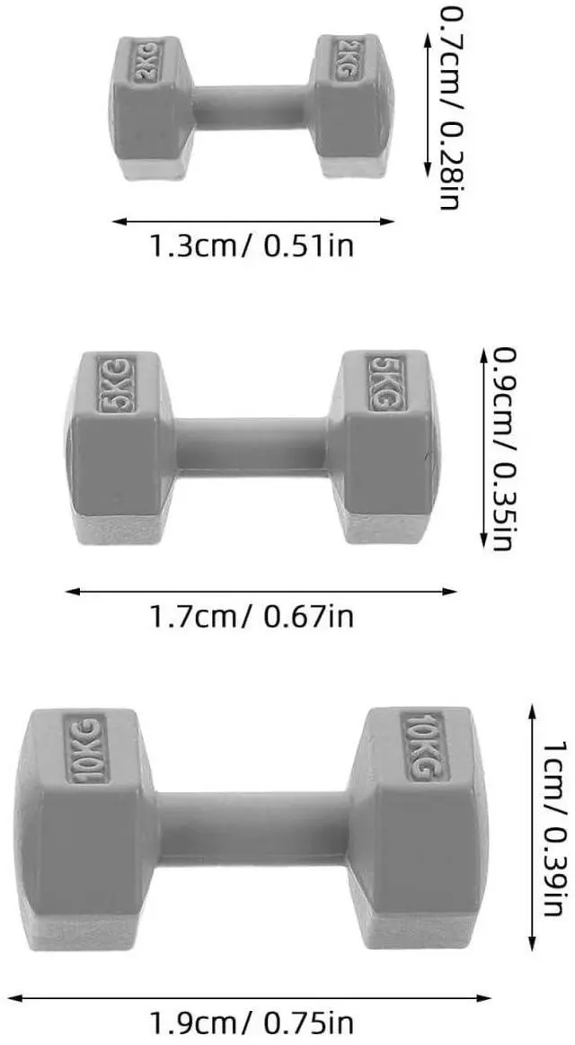 Alt view image 2 of 7 - Miniature Dollhouse Dumbbells Set 3 Pcs Tiny Gym Dumbbell Accessories 0.74 Inch Realistic Mini Fitness Props for Dollhouse Decor and Role Playing