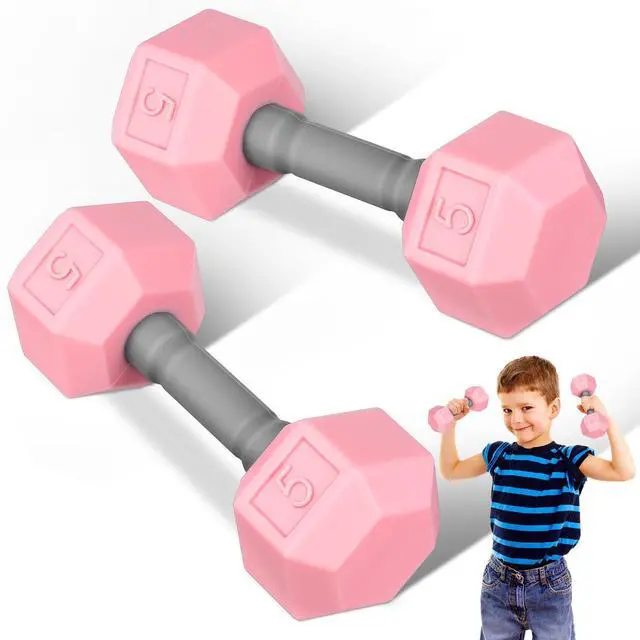 Main image of Kids Mini Dumbbells Set 2pcs Silicone Toddler Weights Toy, Small Hand Weight Workout Equipment for Children Exercise, Home Gym Fitness Toy for Kids & Toddlers Kindergarten Sport (Pink)