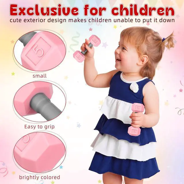 Alt view image 2 of 7 - Kids Mini Dumbbells Set 2pcs Silicone Toddler Weights Toy, Small Hand Weight Workout Equipment for Children Exercise, Home Gym Fitness Toy for Kids & Toddlers Kindergarten Sport (Pink)
