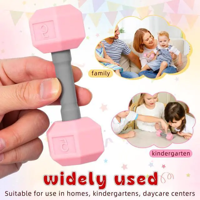 Alt view image 3 of 7 - Kids Mini Dumbbells Set 2pcs Silicone Toddler Weights Toy, Small Hand Weight Workout Equipment for Children Exercise, Home Gym Fitness Toy for Kids & Toddlers Kindergarten Sport (Pink)