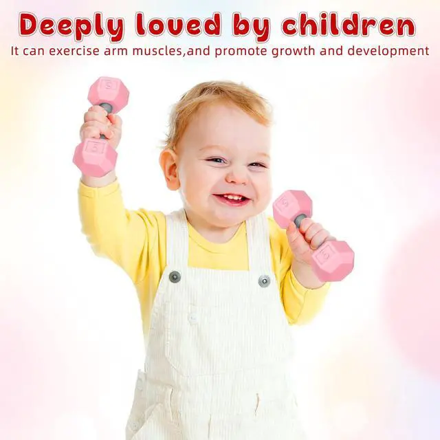 Alt view image 5 of 7 - Kids Mini Dumbbells Set 2pcs Silicone Toddler Weights Toy, Small Hand Weight Workout Equipment for Children Exercise, Home Gym Fitness Toy for Kids & Toddlers Kindergarten Sport (Pink)